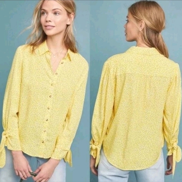 Maeve By Anthropologie Yellow Button-Down Shirt- Size 8 - Picture 1 of 7